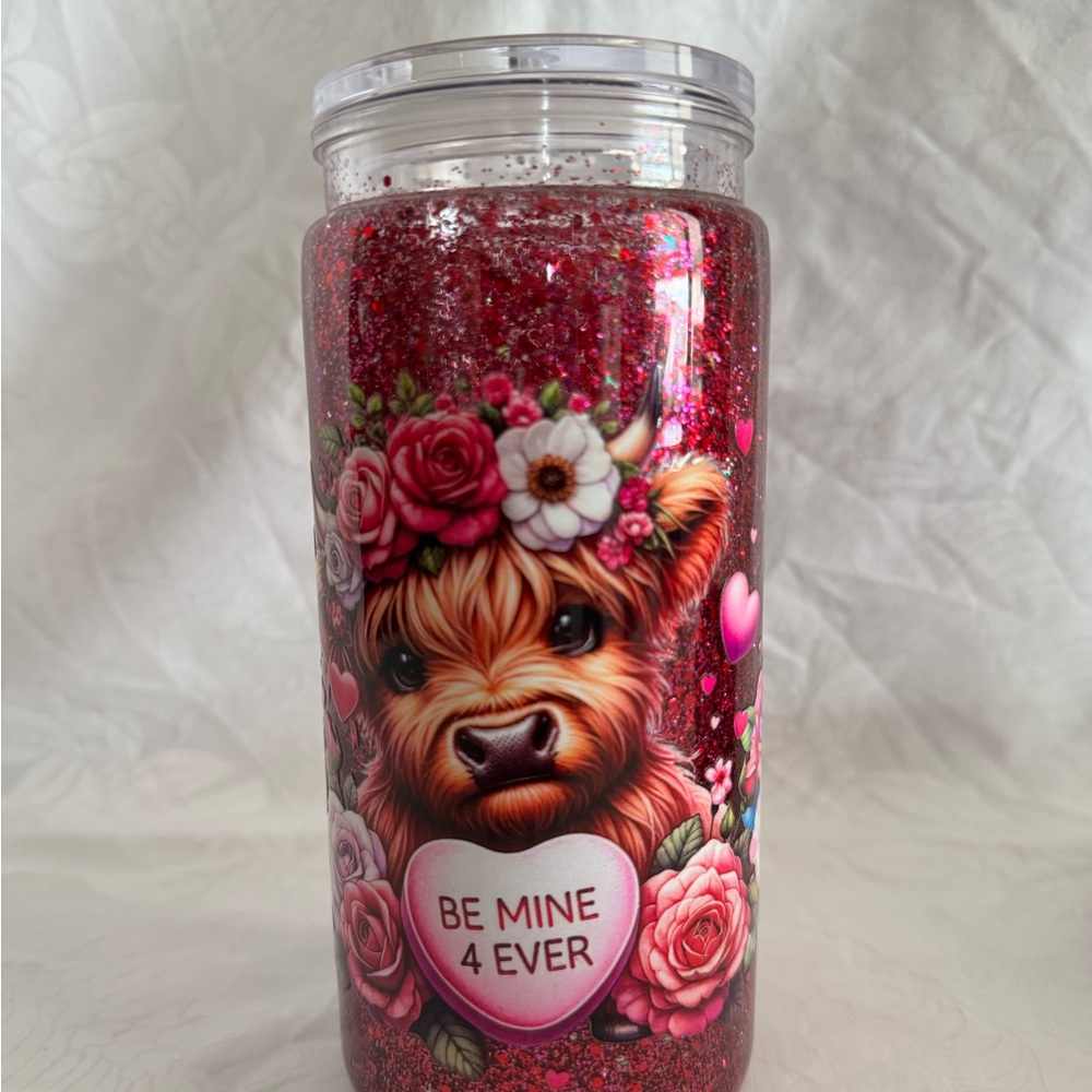 Red Glitter Tumbler with Cow Design